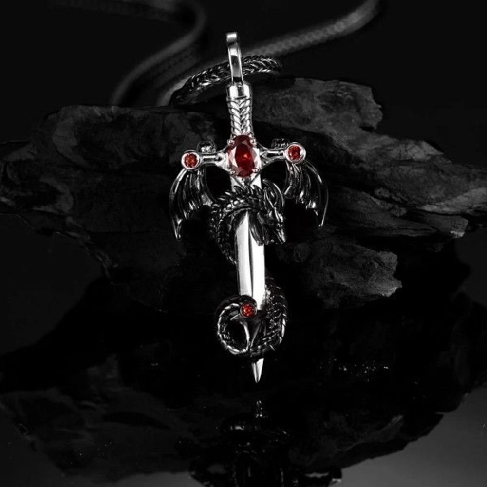 Dragon Sword Ruby Pendant Necklace - Picture 2 of 4